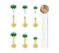 KaseStyle 20G Flat Back Earrings Studs 18G Nose Rings 24K Gold Plating 3 Pairs Titanium Threadless 16G Cartilage Earrings for Women Men Tragus Conch Helix Medusa Lip Piercing Jewelry, 20G, Titanium