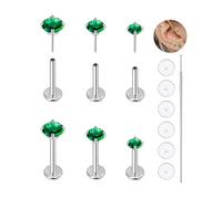 KaseStyle 20G Flat Back Earrings Studs 18G Nose Rings 24K Gold Plating 3 Pairs Titanium Threadless 16G Cartilage Earrings for Women Men Tragus Conch Helix Medusa Lip Piercing Jewelry, 18g, Titanium
