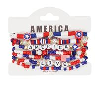 KASFDBMO 6PCS Stylish Independence Day Stretch Bracelets Red White Blue Beads with Alloy Star Pendants National Celebration Beaded Jewelry