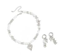 KASFDBMO Versatile Shattered Silver Pearls Necklace Earrings Set Parties Evening Event Silver Pearls Bridal Set Allergy Resistant Imitation Pearls Accessories
