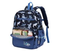 Kasgo Kids Backpack for Boys, 15 Inch School Bag with Insulated Pocket, Reflective Strip & Chest Strap, Lightweight Rucksack for Y1 Primary Travel, Fits A4 Folder, Ages 5-8, 13L Blue Shark