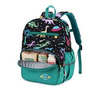 Kasgo Kids Backpack for Boys, 15 Inch School Bag with Insulated Pocket, Reflective Strip & Chest Strap, Lightweight Rucksack for Y1 Primary Travel, Fits A4 Folder, Ages 5-8, 13L Green Dinosaur