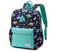 Kasgo Kids Backpack for Boys Ages 6-9, 13L Lightweight Y1 Primary School Bag, Fits A4 Folder, Water-Resistant, with Chest Strap & Water Bottle Holders Green Dinosaurs
