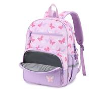 Kasgo Kids Backpack for Girls, 15 Inch School Bag with Insulated Pocket, Reflective Strip & Chest Strap, Lightweight Rucksack for Y1 Primary Travel, Fits A4 Folder, Ages 5-8, 13L Purple Butterfly