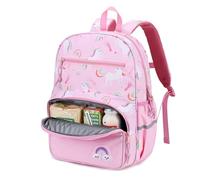 Kasgo Kids Backpack for Girls, 15 Inch School Bag with Insulated Pocket, Reflective Strip & Chest Strap, Lightweight Rucksack for Y1 Primary Travel, Fits A4 Folder, Ages 5-8, 13L Pink Unicorn