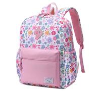 Kasgo Kids Backpack for Girls Ages 6-9, 13L Lightweight Y1 Primary School Bag, Fits A4 Folder, Water-Resistant, with Chest Strap & Water Bottle Holders Pink Floral