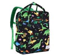 Kasgo Kids School Backpack, 14.6 Inch Lightweight Water-Resistant Primary Preschool Bag for Toddler Boys Girls Ages 5-8, Fits A4 Folder, with Chest Strap & Name Tag, Black Dinosaur