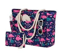 Kasgo Large Beach Bags for Women with Zip, 30L Holiday Tote with Pouch | Sandproof, Water-Resistant 600D Fabric, Easy-Shake Lining, Hidden Back Zip Pocket, Reinforced Base, Adjustable Rope Handles