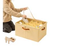 Kashee's Shoe Organiser Box with Clear Zippable Cover & Adjustable Dividers - 20-Grids Shoe Storage Box for Closet, Wardrobe & Space Saving (Cream)