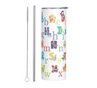 Kashinn 20oz Stainless Steel Tumbler Travel Mug for Coffee Iced Drinks Summer Cooling Cup Colourful Animal Alphabet Print
