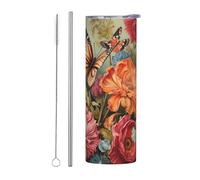 Kashinn 20oz Stainless Steel Tumbler Travel Mug for Coffee Iced Drinks Summer Cooling Cup Flowers and Butterfly Print