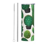 Kashinn 20oz Stainless Steel Tumbler Travel Mug for Coffee Iced Drinks Summer Cooling Cup Green Cactus Print