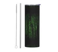 Kashinn 20oz Stainless Steel Tumbler Travel Mug for Coffee Iced Drinks Summer Cooling Cup Green Number Binary Print