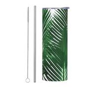 Kashinn 20oz Stainless Steel Tumbler Travel Mug for Coffee Iced Drinks Summer Cooling Cup Green Palm Leaf Print