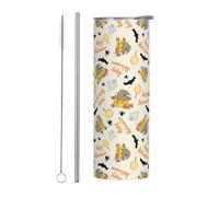 Kashinn 20oz Stainless Steel Tumbler Travel Mug for Coffee Iced Drinks Summer Cooling Cup Halloween Pumpkin and Owl Print