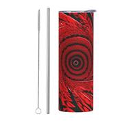 Kashinn 20oz Stainless Steel Tumbler Travel Mug for Coffee Iced Drinks Summer Cooling Cup Red Flower Vortex Spiral Print