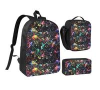 Kashinn Backpack Set with Lunch Bag & Pencil Case Colorful Paint-standard Print Oxford Fabric Portable Useful Bag Set