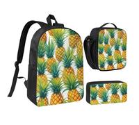 Kashinn Backpack Set with Lunch Bag & Pencil Case Exotic Tropical Pineapples Print Oxford Fabric Portable Useful Bag Set