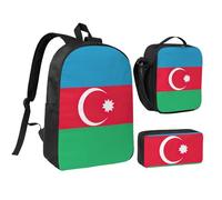 Kashinn Backpack Set with Lunch Bag & Pencil Case Flag of Azerbaijan Print Oxford Fabric Portable Useful Bag Set