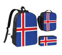 Kashinn Backpack Set with Lunch Bag & Pencil Case Flag of Iceland Print Oxford Fabric Portable Useful Bag Set