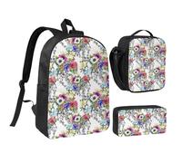 Kashinn Backpack Set with Lunch Bag & Pencil Case Garden Blossoming Wildflowers Print Oxford Fabric Portable Useful Bag Set
