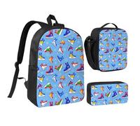 Kashinn Backpack Set with Lunch Bag & Pencil Case Hockey Elements Print Oxford Fabric Portable Useful Bag Set