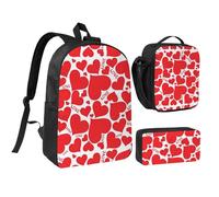 Kashinn Backpack Set with Lunch Bag & Pencil Case Love Heart Print Oxford Fabric Portable Useful Bag Set