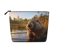 Kashinn beaver working2 Print Single-Layer Cosmetic Pouch Fake Hemp Makeup Bag Coin Purse for Everyday Use Travel