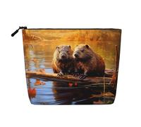 Kashinn beaver working3 Print Single-Layer Cosmetic Pouch Fake Hemp Makeup Bag Coin Purse for Everyday Use Travel