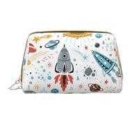 Kashinn Cartoon Rockets Print Leather Makeup Bag Travel Cosmetic Bag Cute Vanity Case Toiletry Bag Skincare Pouch