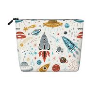 Kashinn Cartoon Rockets Print Single-Layer Cosmetic Pouch Fake Hemp Makeup Bag Coin Purse for Everyday Use Travel