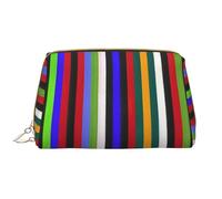 Kashinn Colored Stripes Print Leather Makeup Bag Travel Cosmetic Bag Cute Vanity Case Toiletry Bag Skincare Pouch