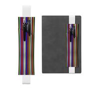 Kashinn Colored Stripes Print Leather Pen Holder Elastic Band Pencil Case Bookmark for Notebooks Diaries Planners