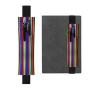 Kashinn Colored Stripes Print Leather Pen Holder Elastic Band Pencil Case Bookmark for Notebooks Diaries Planners