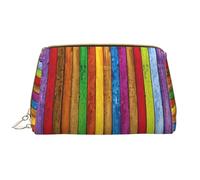 Kashinn Colour Wooden Print Leather Makeup Bag Travel Cosmetic Bag Cute Vanity Case Toiletry Bag Skincare Pouch