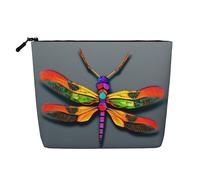 Kashinn Cute Dragonfly Print Single-Layer Cosmetic Pouch Fake Hemp Hemp Makeup Bag Coin Purse for Daily Use Travel