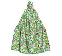 Kashinn Deluxe Halloween Hooded Cape Costume Cloak Themed Party Cosplay Robe with hood Flamingo Love Flowers Print