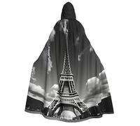 Kashinn Deluxe Halloween Hooded Cape Costume Cloak Themed Party Cosplay Robe with hood Paris Eiffel Tower and Cloud Print
