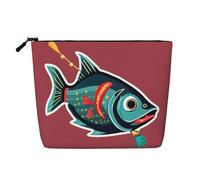 Kashinn Fish with a Lure Print Single-Layer Cosmetic Pouch Fake Hemp Makeup Bag Coin Purse for Everyday Use Travel