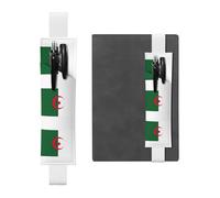 Kashinn Flag of Algeria Print Leather Pen Holder Elastic Band Pencil Case Bookmark for Notebooks Diaries Planners
