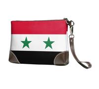 Kashinn Flag of the Syrian Arab Republic Print Genuine Leather Wristlet Clutch Wallet Purse Handbag Cell Phone Pocket for Women