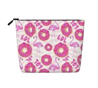 Kashinn Flamingo and donuts Print Single-Layer Cosmetic Pouch Fake Hemp Makeup Bag Coin Purse for Everyday Use Travel