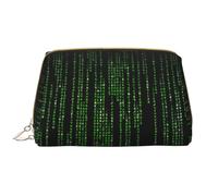 Kashinn Green Number Binary Print Leather Makeup Bag Travel Cosmetic Bag Cute Vanity Case Toiletry Bag Skincare Pouch