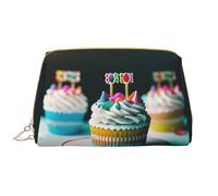 Kashinn Happy Birthday Cakes Print Leather Makeup Bag Travel Cosmetic Bag Cute Vanity Case Toiletry Bag Skincare Pouch