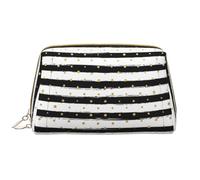 Kashinn Ink and Gold Dot Stripes Print Leather Makeup Bag Travel Cosmetic Bag Cute Vanity Case Toiletry Bag Skincare Pouch