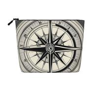 Kashinn Law of Compass Navigation Print Single-Layer Cosmetic Pouch Fake Hemp Makeup Bag Coin Purse for Everyday Use Travel