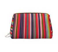 Kashinn Leather Cosmetic Bag Portable Makeup Bag Travel Cosmetic Zipper Pouch Skincare Bag Colorful Stripes Print