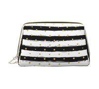 Kashinn Leather Cosmetic Bag Portable Makeup Bag Travel Cosmetic Zipper Pouch Skincare Bag Ink and Gold Dot Stripes Print