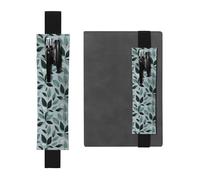 Kashinn Mint Gray Leaf Print Leather Pen Holder Elastic Band Pencil Case Bookmark for Notebooks Diaries Planners