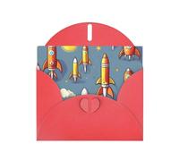 Kashinn Pearlized Greeting Card with Envelope Blank Notecard for Thank You Invitations Sympathy Cartoon Rocket Print